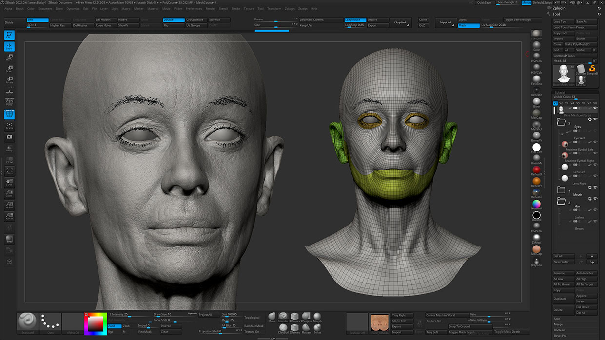 Realistic head sculpt in Zbrush